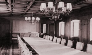 The Dining Room in 1940, with the feature table and hand-woven tablecloth