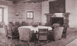 The main reception hall, and the showpiece Italian marble fireplace