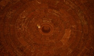 The ceiling of the elevator waiting room, lined in Ruhpolding marble